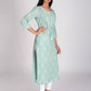 Swasti Women Green & jet stream Geometric Embellished Cold-Shoulder Sleeves Chikankari Floral Kurta | Swadesiicart