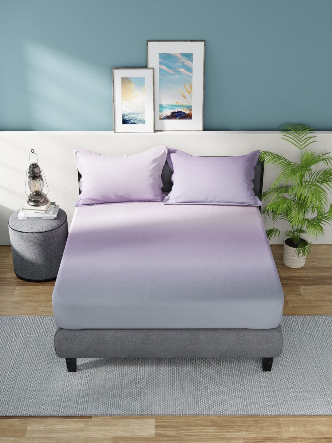 Nautica Bradford Purple & Mauve 160 TC Pure Cotton King Bedsheet & 2 Pillow Covers - Swadesiicart