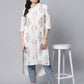 Ahalyaa Women's Off White Pure Cotton Floral Printed Kurta | Swadesiicart