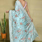 Blue Satin Silk Embroidered With Woven Design Border Festive Saree - Nimaya Denzy