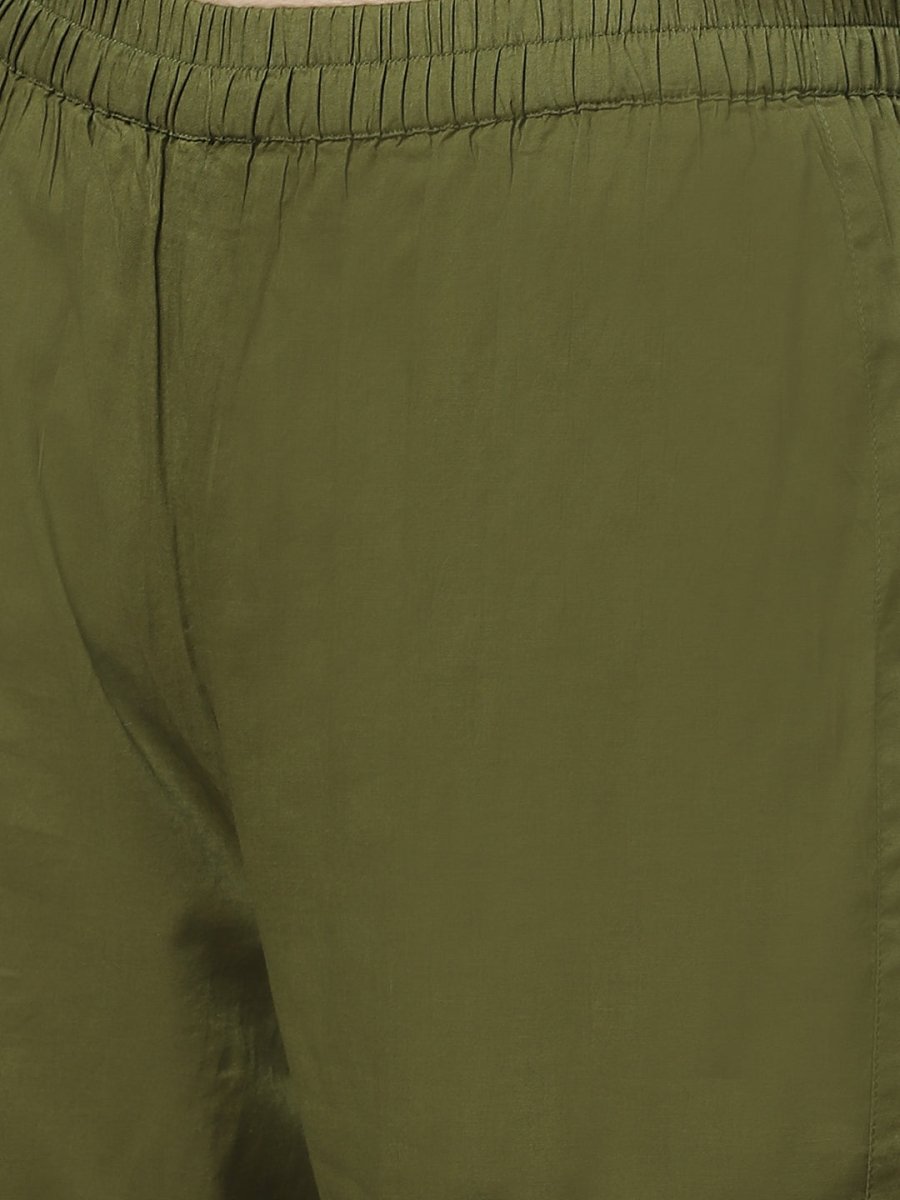 ADA Women Green & Yellow Chikankari Embroidered Sustainable Handloom Kurta with Trousers | Swadesiicart