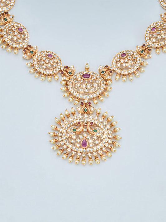 Kushal's Fashion Jewellery Gold-Polished Stone Studded Jewellery Set - Swadesiicart