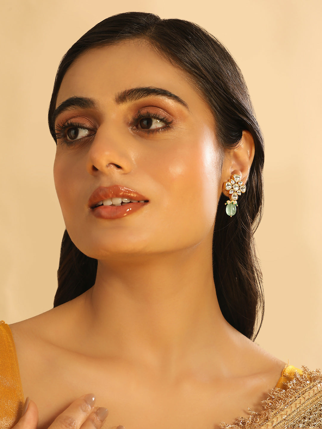 Nuyug 22K Gold Plated Kundan Paradise Green Studs | Swadesiicart