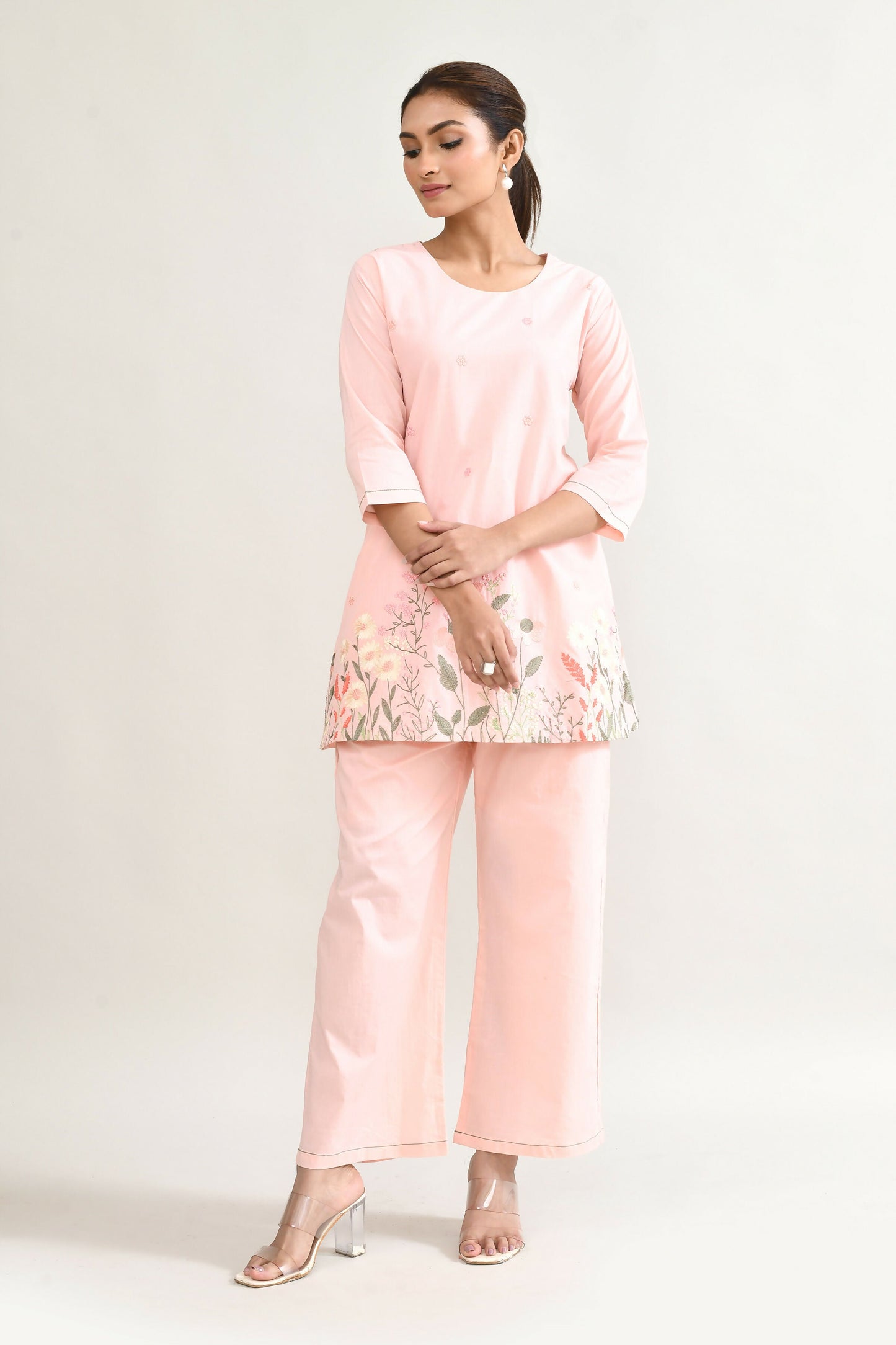 Joban Fashion Peach Pink Cotton Coord Set - Swadesiicart