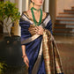 Vishnu Weaves Women's Blue Soft Tussar Silk Printed Saree with Blouse - Swadesiicart
