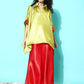 InWeave Women's Olive Red Brocade Satin Boho Kurta Red Palazzo Set - Swadesiicart