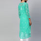 ADA Women Sea Green & White Chikankari Embroidered Kurta with Trousers | Swadesiicart