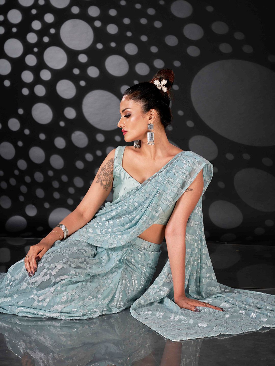 Tikhi Imli Blue Woven Design Ready to Wear Saree | Swadesiicart