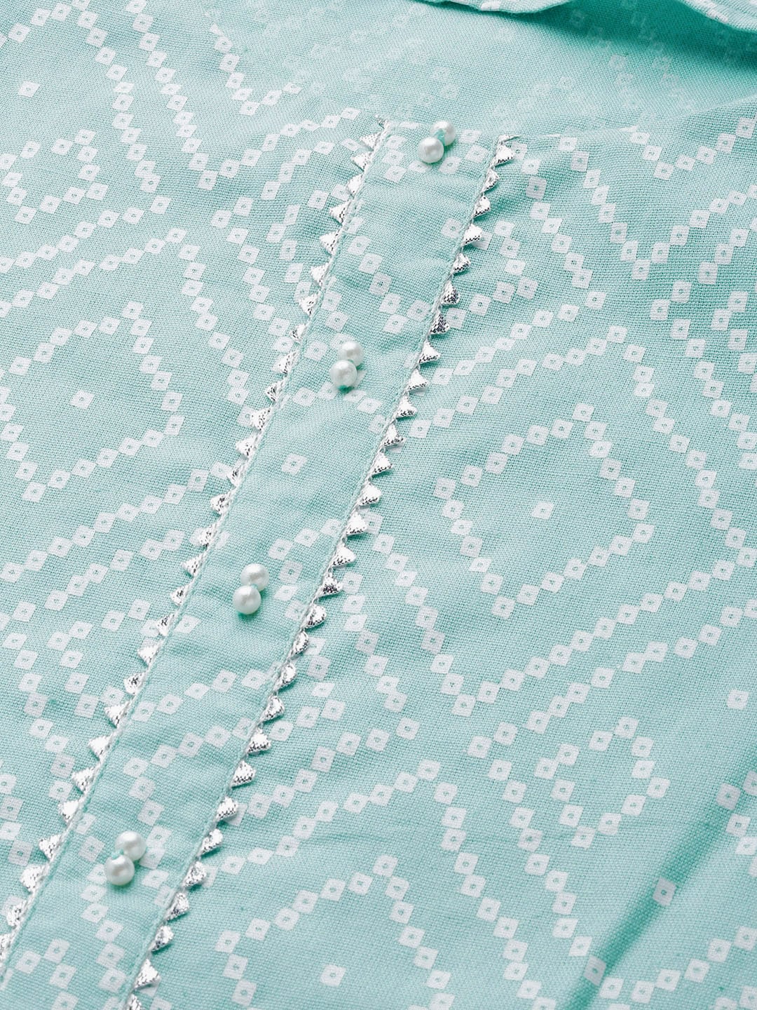 HERE&NOW Women Green & White Bandhani Print Straight Kurta - Swadesiicart