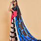 Sangria Blue & Black Striped Satin Ready to Wear Saree | Swadesiicart