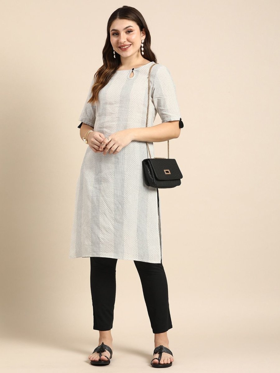 Anouk Women Striped Keyhole Neck Cotton Kurta - Swadesiicart