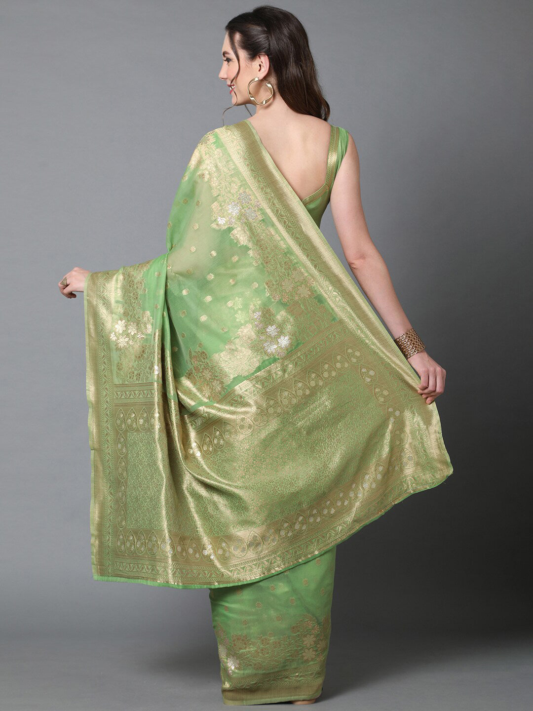 Mitera Green Silk Blend Ethnic Motifs Woven Designed Banarasi Saree | Swadesiicart
