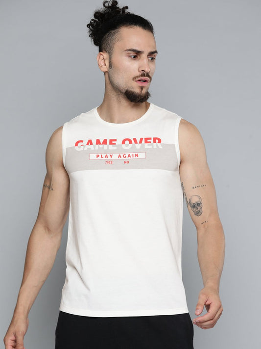 Alcis Men Off White Typography Printed Slim Fit Gym T-shirt | Swadesiicart