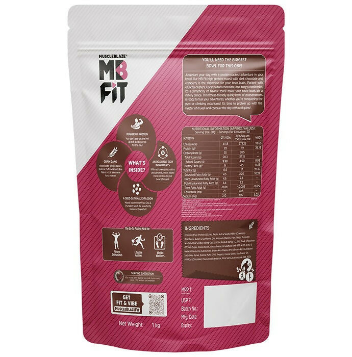 MuscleBlaze Fit High Protein Muesli - Dark Chocolate & Cranberry - Swadesiicart
