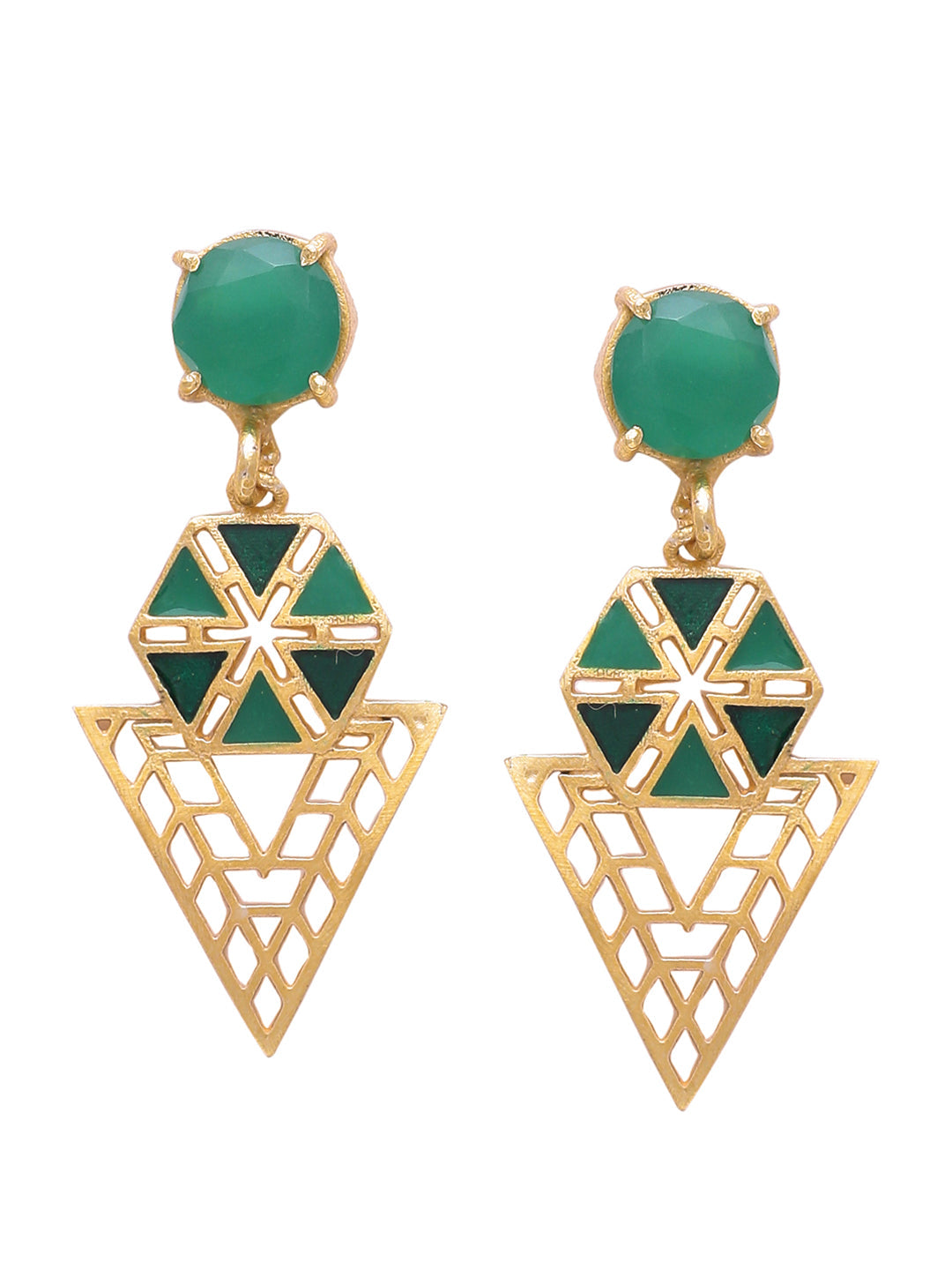 Shoshaa Green Gold-Polished Enamelled Contemporary Drop Earrings | Swadesiicart