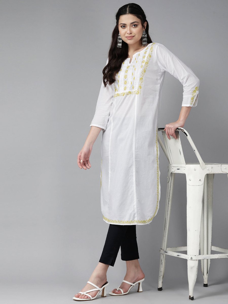ADA Floral Embroidered Chikankari Kurta | Swadesiicart