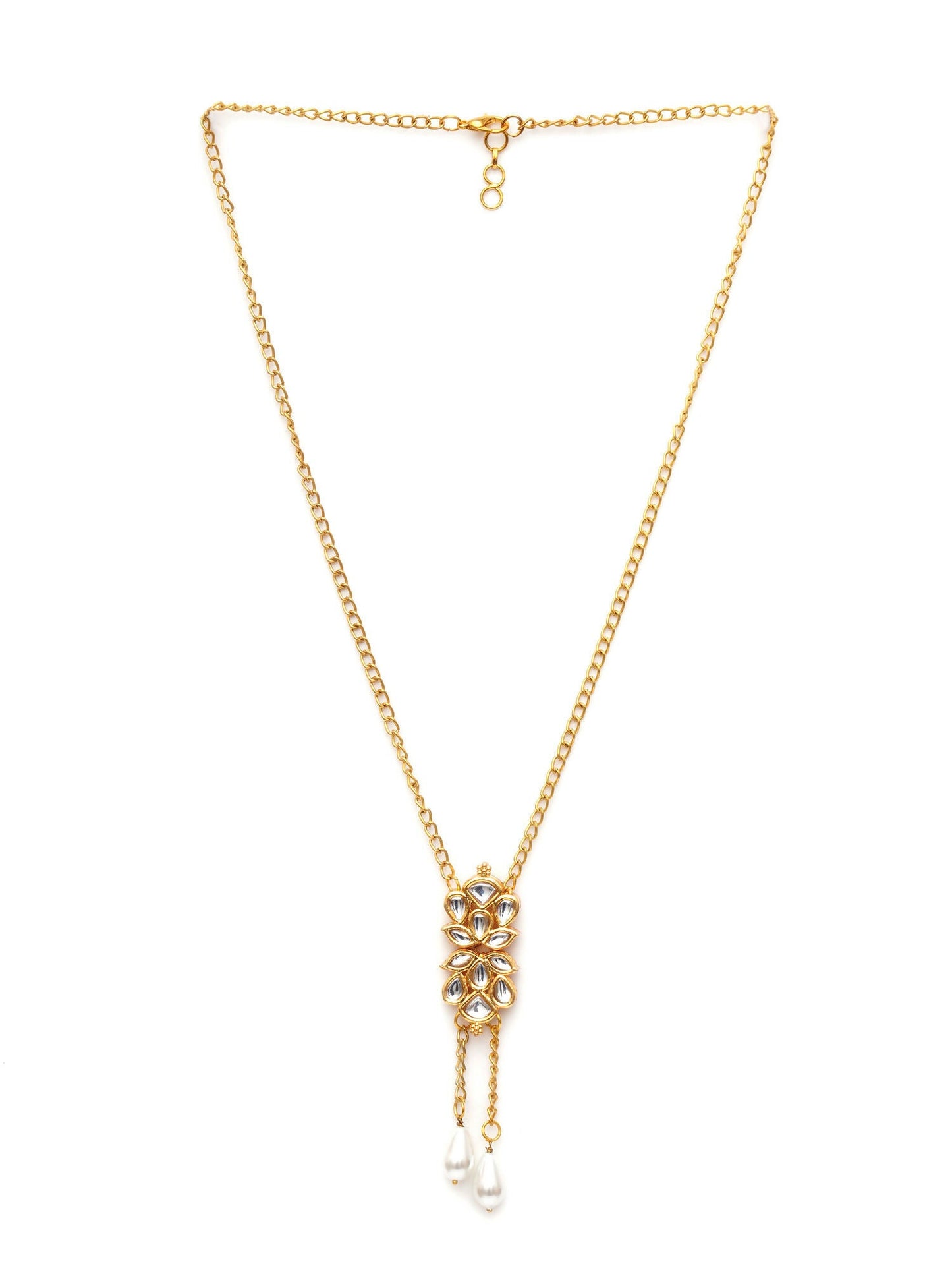 Long Kundan Neckpiece (Gold) - Ruby Raang | Swadesiicart