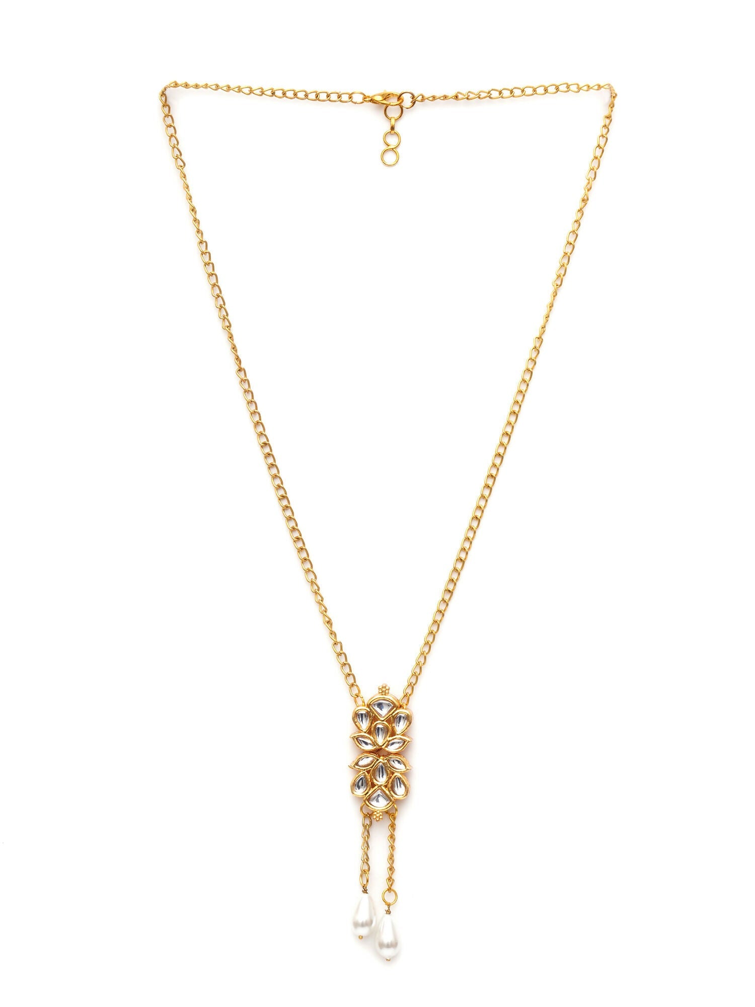 Long Kundan Neckpiece (Gold) - Ruby Raang | Swadesiicart