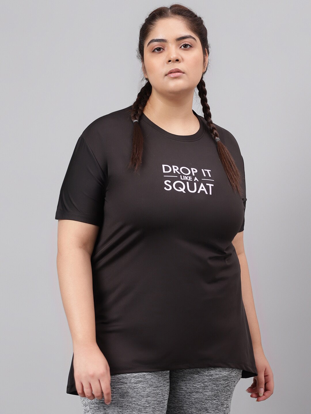 MKH Plus Size Typography Printed Drop-Shoulder Sleeves Relaxed Fit Dri-FIT T-shirt - Swadesiicart