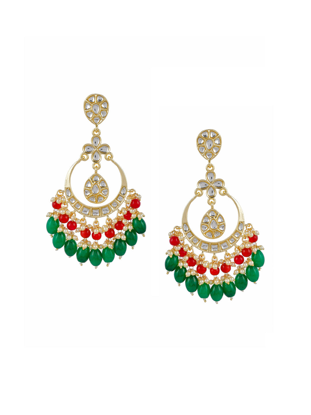 Shoshaa Green Contemporary Kundan Chandbalis Earrings | Swadesiicart