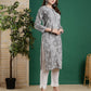 ADA Women Grey & White Chikankari Embroidered Straight Kurta | Swadesiicart