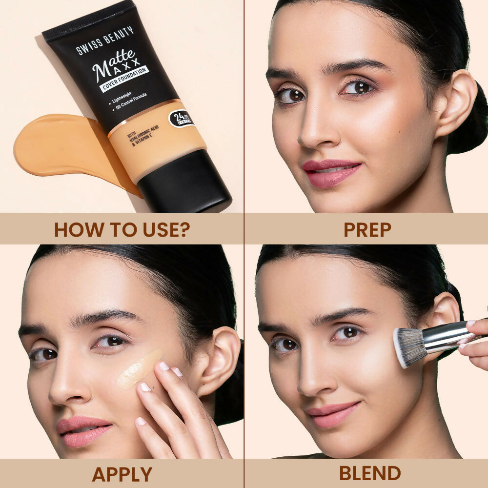 Swiss Beauty Matte Maxx Cover Foundation with Hyaluronic Acid & Vitamin E - 6 Deep Warm | Swadesiicart
