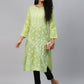ADA Women Green & White Ethnic Motifs Chikankari Hand Embroidered Sustainable Kurta | Swadesiicart