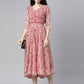 Souchii White & Red Floral Layered Chiffon Beautiful Midi Dress - Swadesiicart