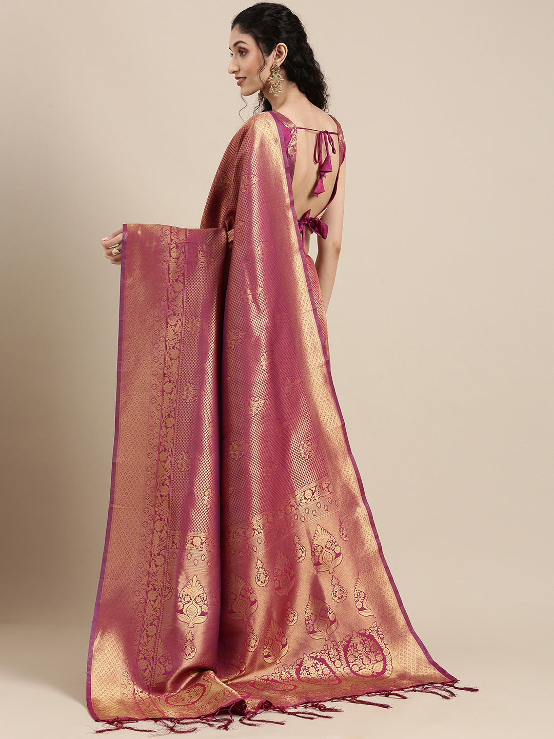Saree Mall Magenta Ethnic Motifs Zari Silk Blend Banarasi Saree | Swadesiicart
