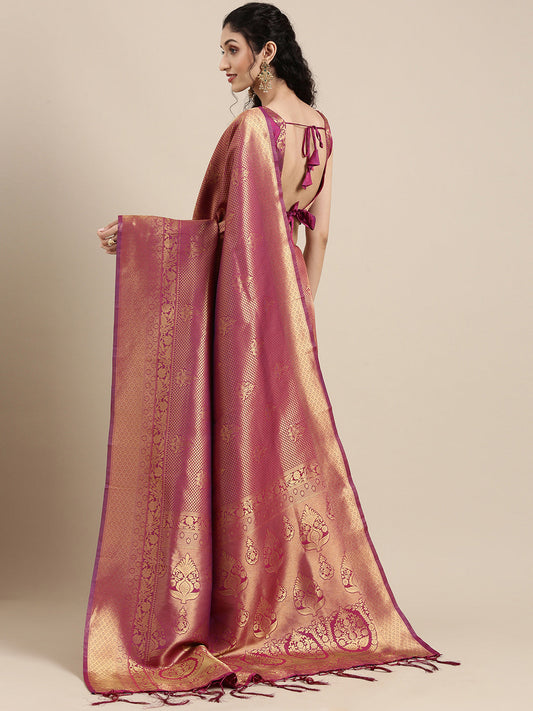 Saree Mall Magenta Ethnic Motifs Zari Silk Blend Banarasi Saree | Swadesiicart