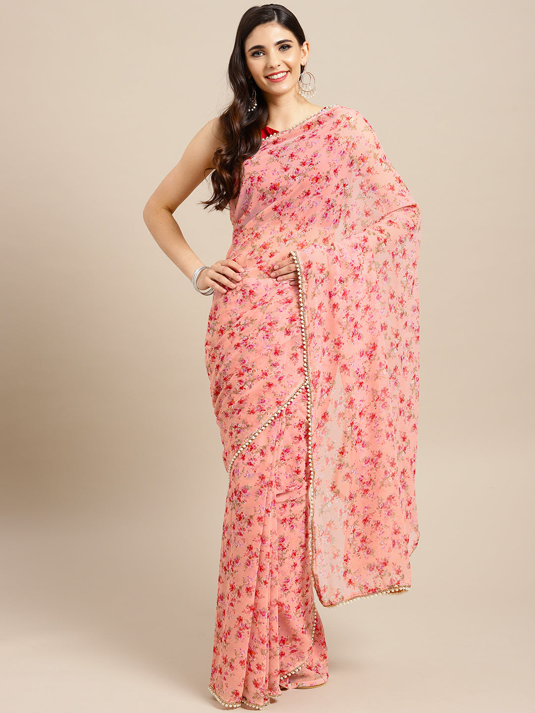 Tikhi Imli Pink Printed Saree | Swadesiicart