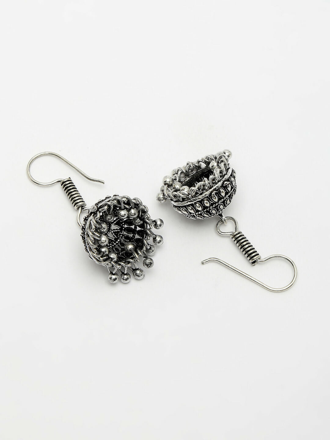 NVR Women's Silver-Toned Peacock Design Oxidized Necklace with Jhumka Earrings - Swadesiicart