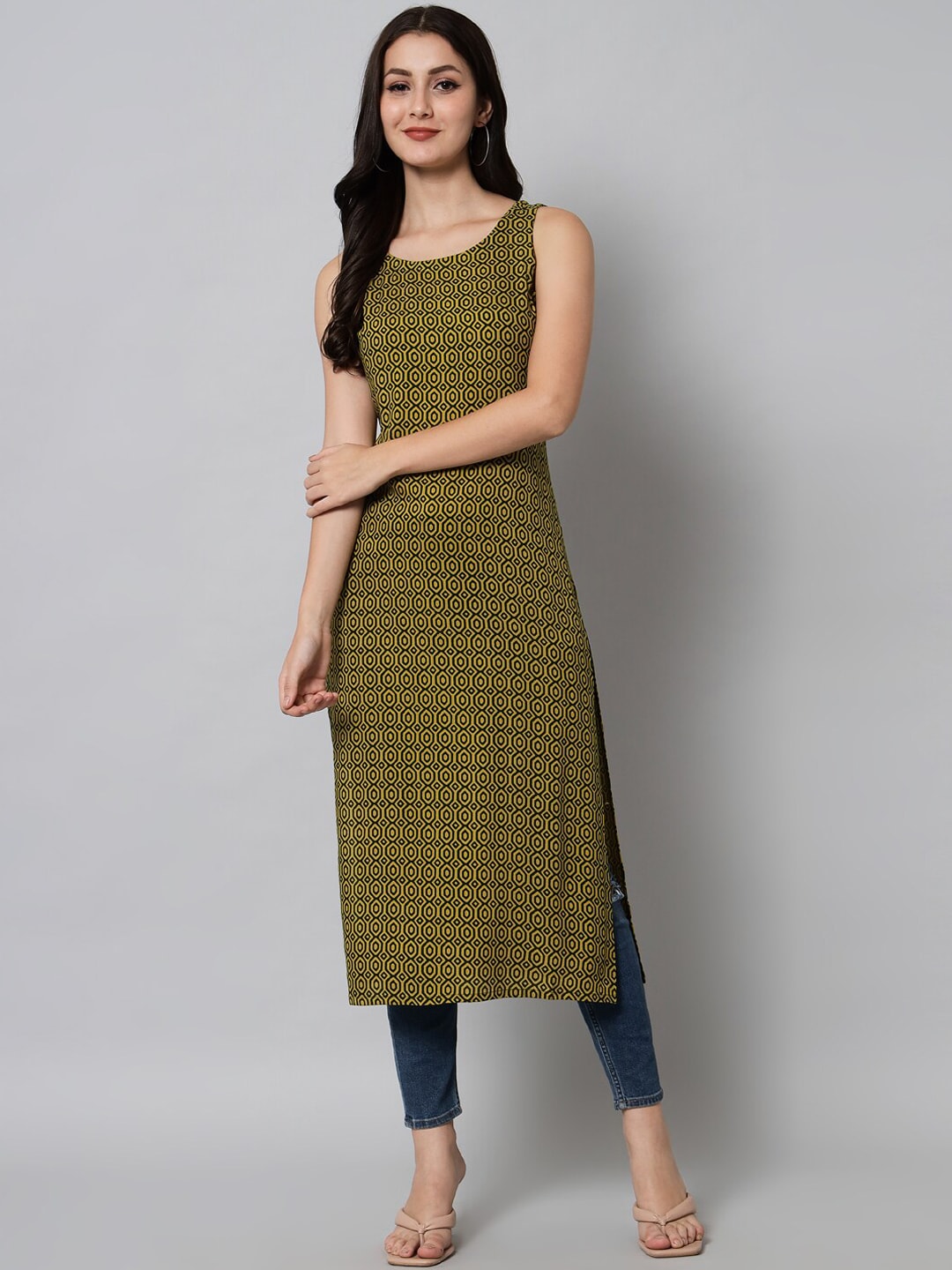 Kalini Women Green Geometric Printed Kurta - Swadesiicart