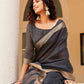 Tikhi Imli Charcoal & Gold-Toned Polycotton Zari Ready to Wear Saree | Swadesiicart