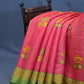 Tomato Pink And Light Green Cotton Brasson Saree For Office/Regular Wear By Gayathri Reddy Designer Studio | Swadesiicart