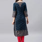 Vishudh Women Navy Blue Printed A-Line Kurta - Swadesiicart