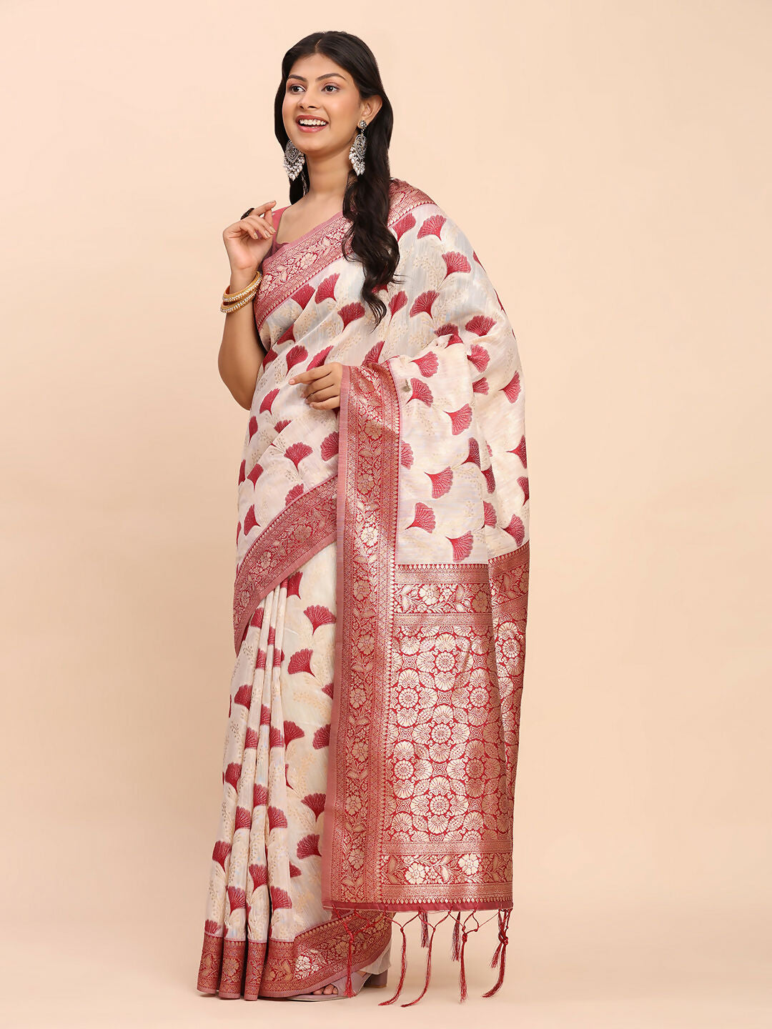 Shree Shyam Fashion Linen Cotton Maroon Saree