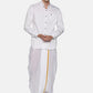 Sethukrishna Men White & Gold-Coloured Solid Readymade Cotton Dhoti Pant | Swadesiicart