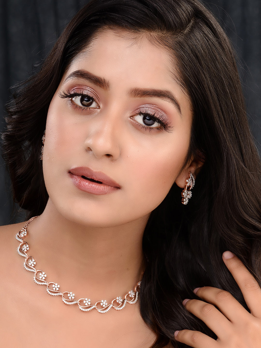 Saraf RS Jewellery Rose Gold-Polished White AD-Studded Jewellery Set - Swadesiicart