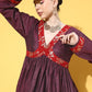 InWeave Women's Wine Red Brocade Mughal Shaan Kurta Palazzo Set - Swadesiicart