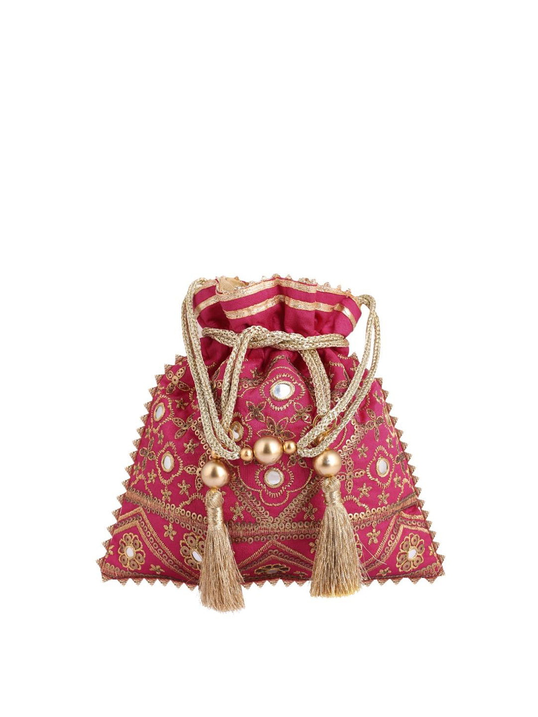 Masq Pink & Gold-Toned Embroidered Potli Clutch - Swadesiicart