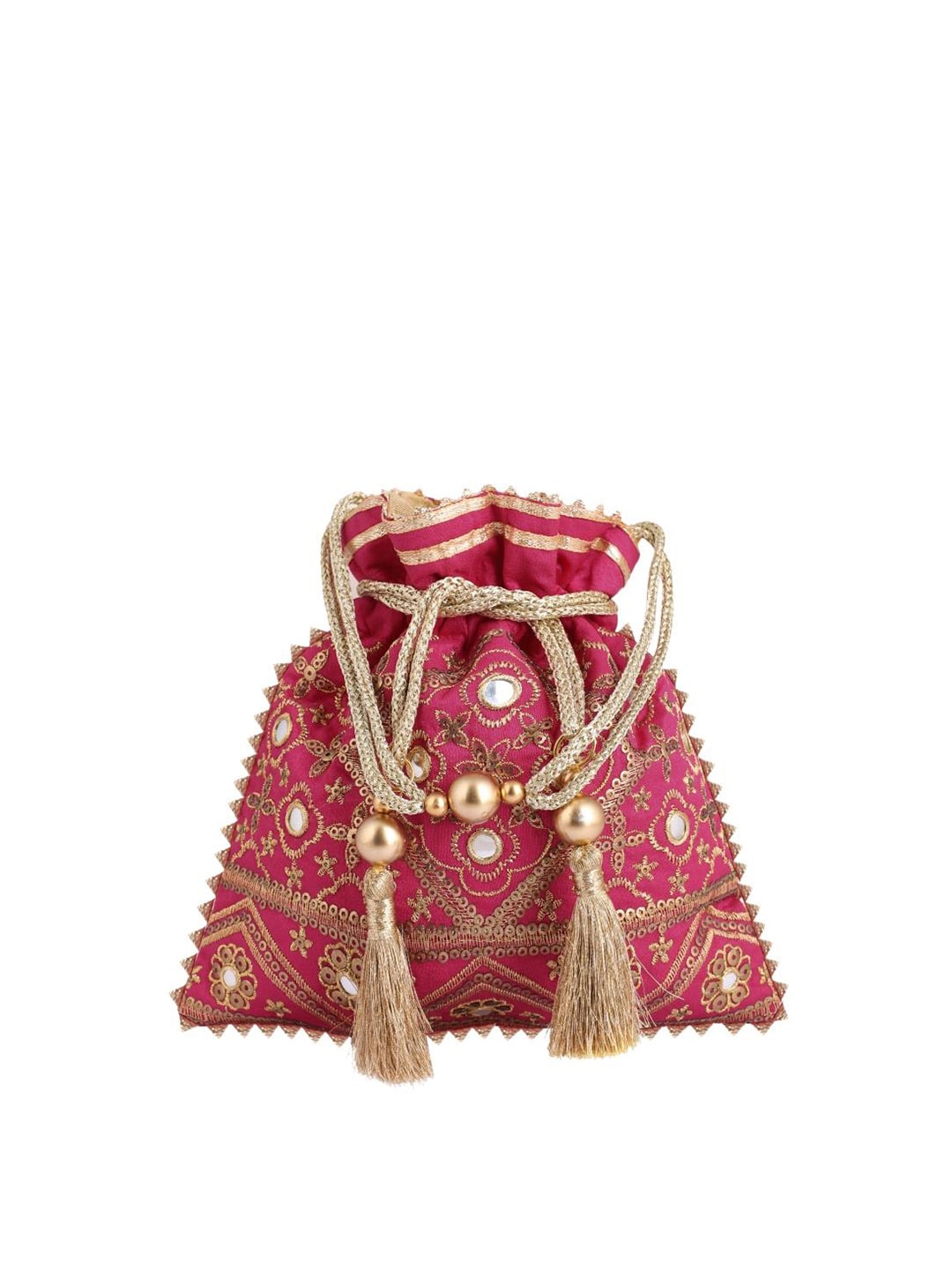 Masq Pink & Gold-Toned Embellished Embroidered Potli Clutch - Swadesiicart