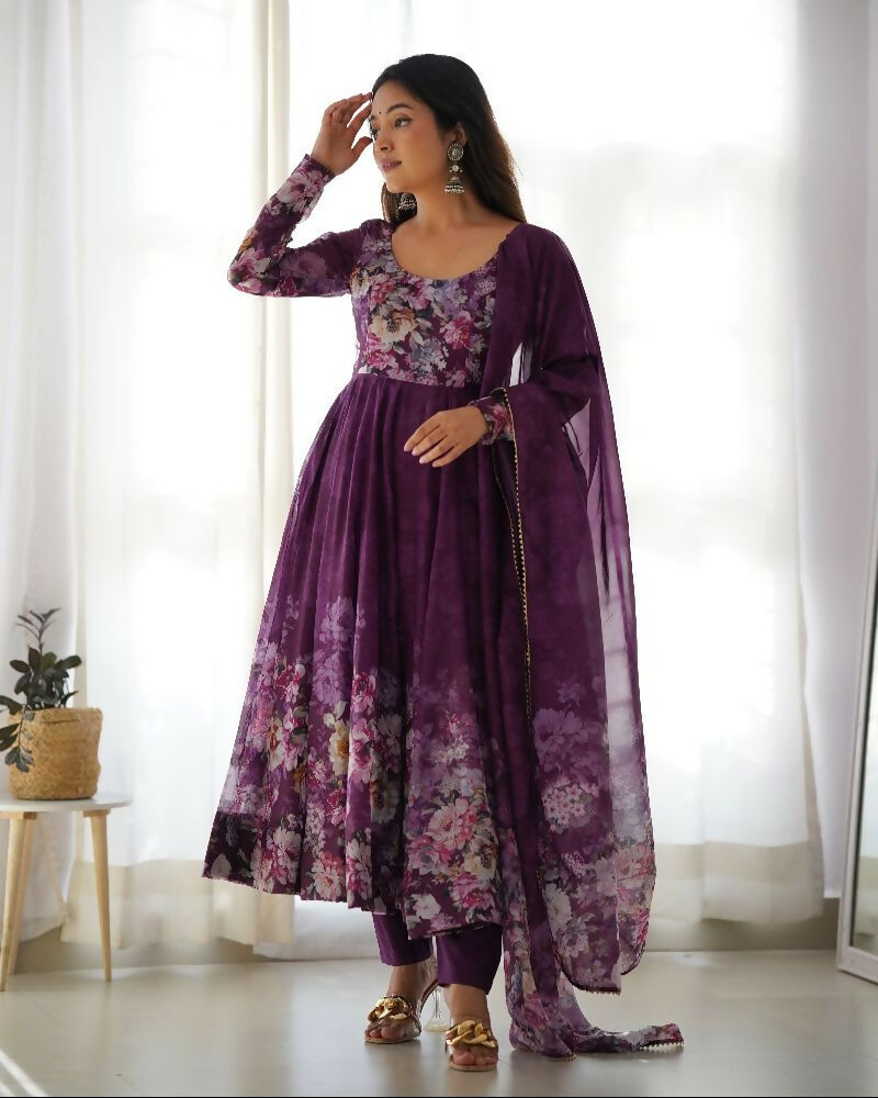 Joban Fashion Wine Kurta Set Organza Sequin Embroidery Work - Swadesiicart