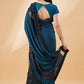 Peacock Blue Lycra Sequins Fabric. Frill Details, Handwork Buttis Saree - Norita Hit Design - Swadesiicart