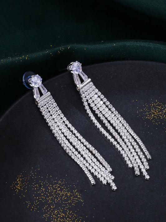 NVR Women Silver Toned Contemporary Drop Earrings | Swadesiicart