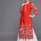 Biba Women Red Floral Printed Extended Sleeves Kurta - Swadesiicart