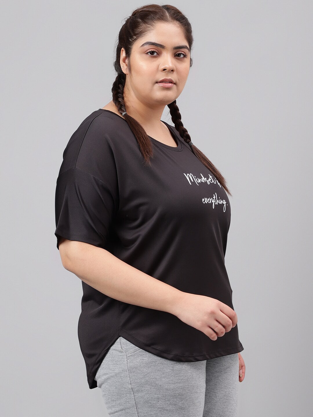MKH Plus Size Typography Printed Dri-FIT Relaxed Fit Drop-Shoulder Sleeves Gym T-shirt - Swadesiicart