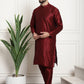 Sojanya Men Maroon & Beige Self Design Kurta with Churidar & Nehru Jacket | Swadesiicart