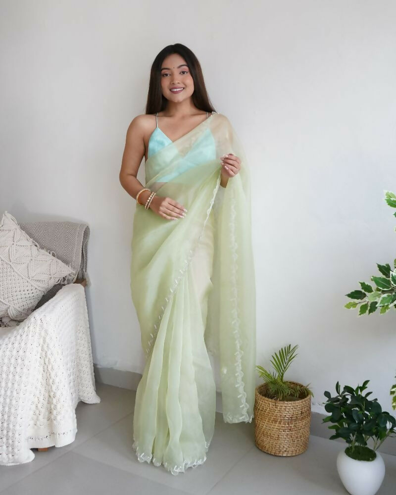 Vamsee Sheetal Green Organza Saree - Swadesiicart