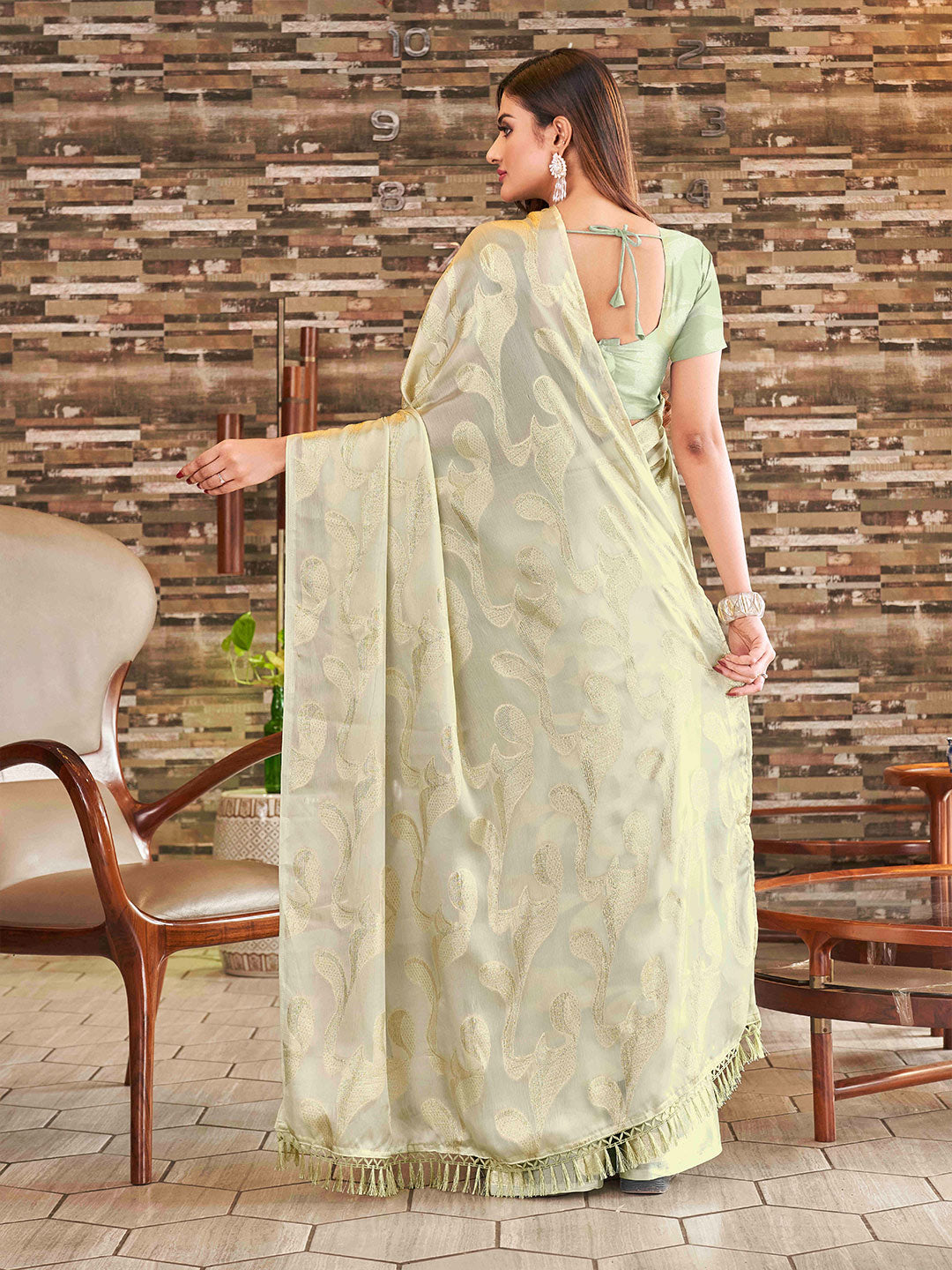 Tikhi Imli Embellished Jacquard Satin Ready to Wear Saree | Swadesiicart